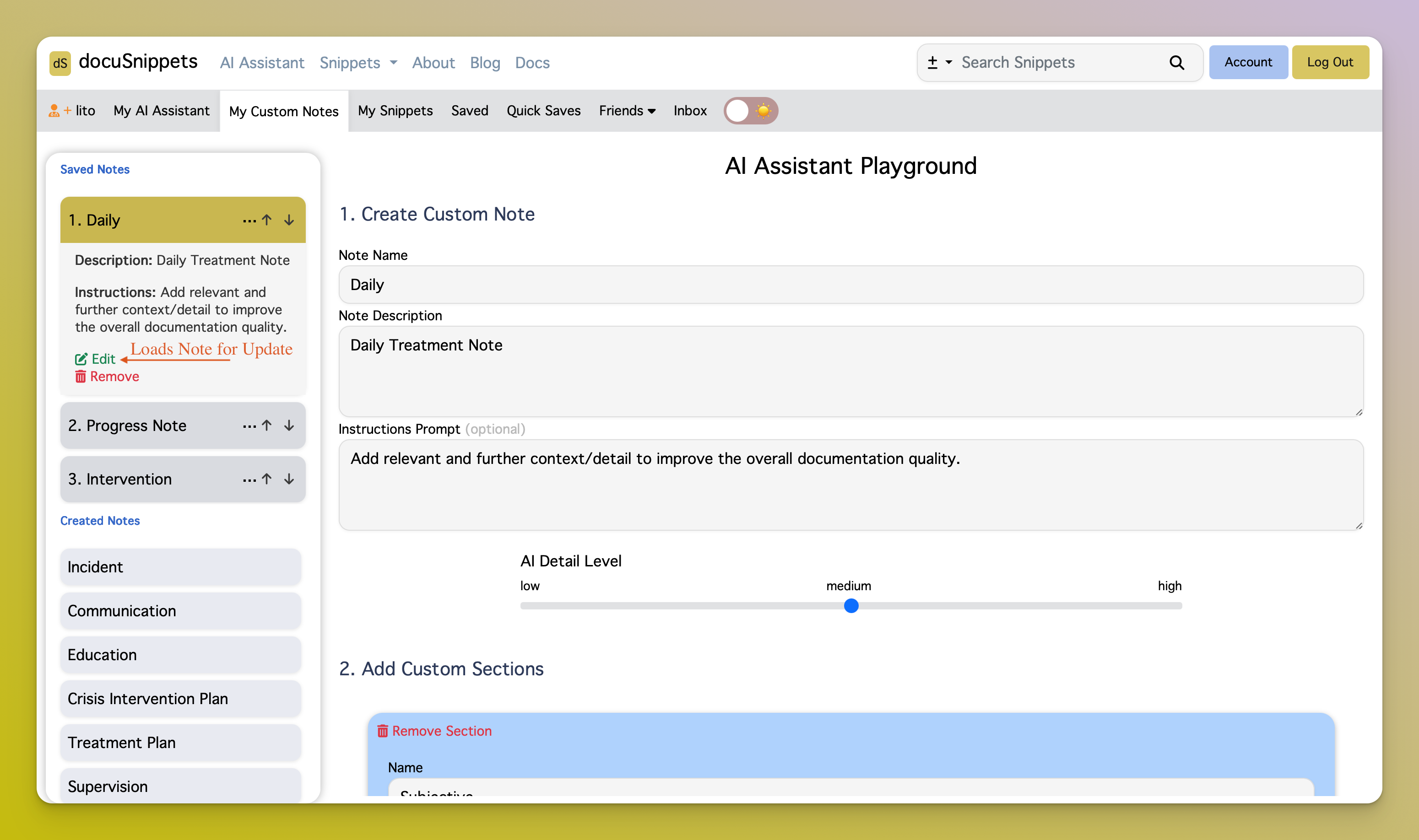 Create Custom Note