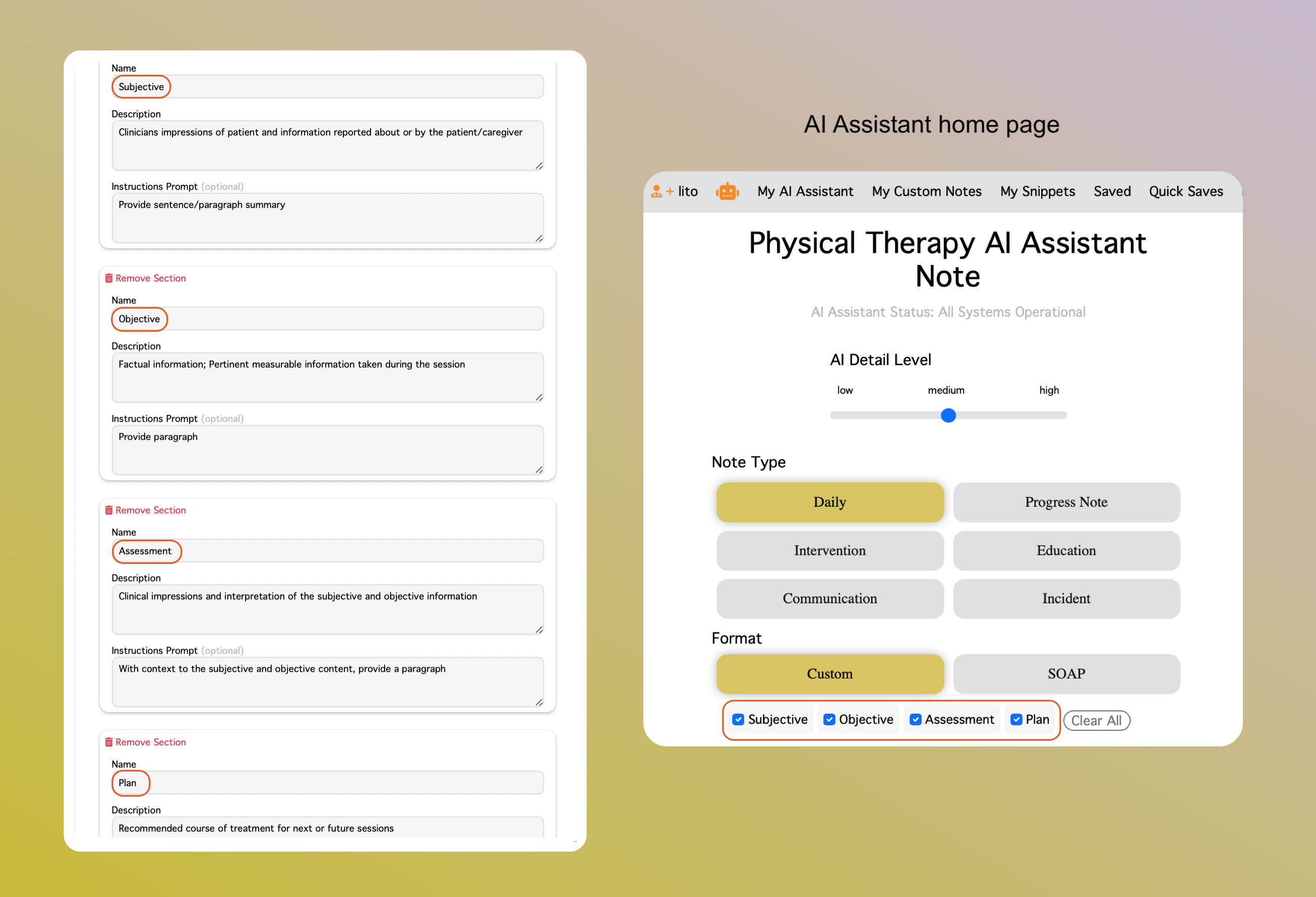 Custom Note Sections