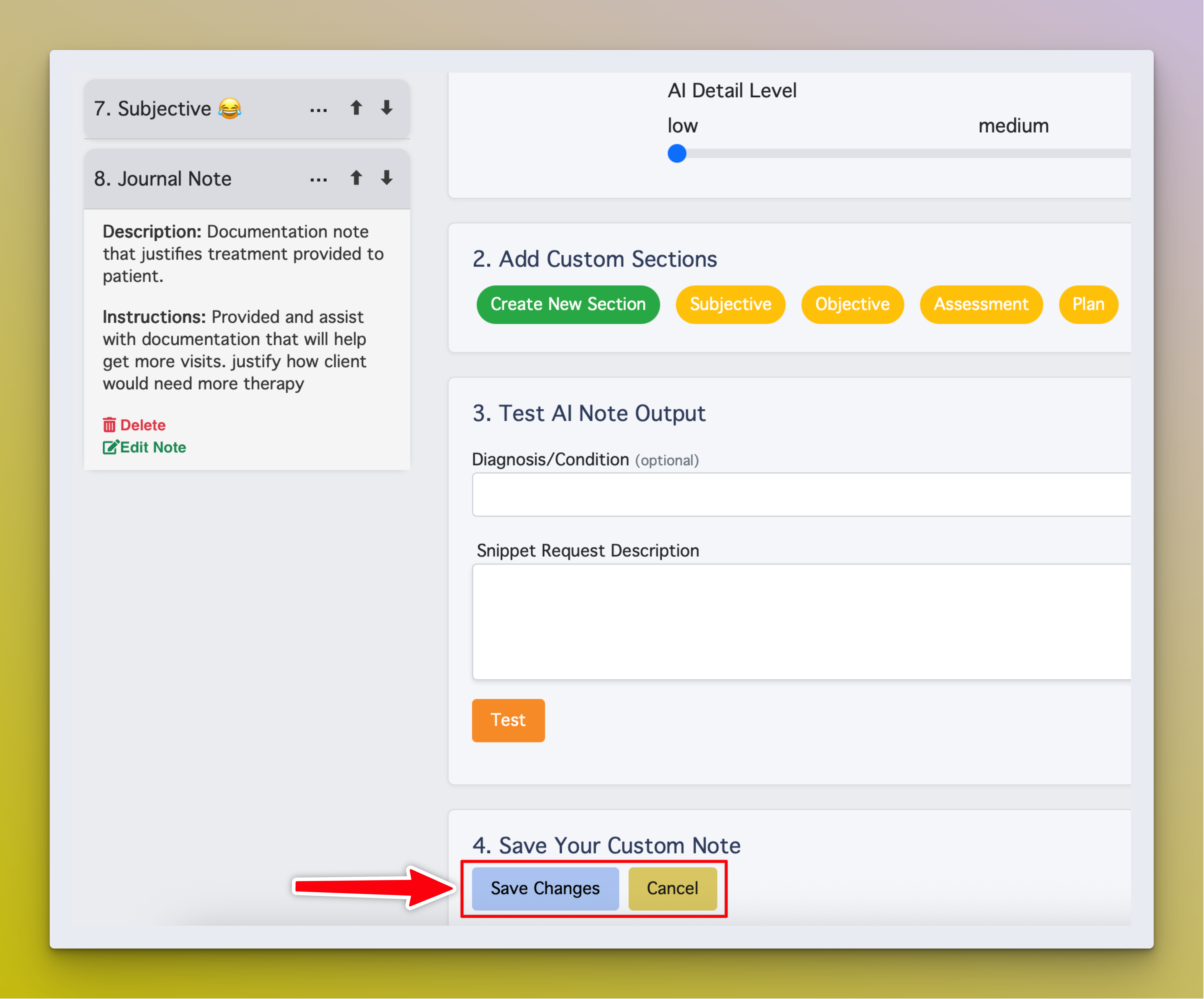 Edit Note Options