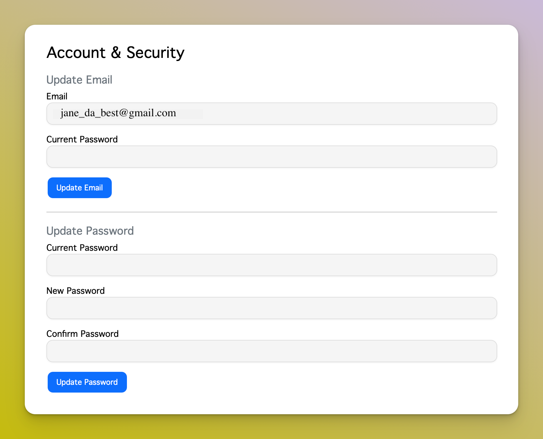 Updating Password and Email