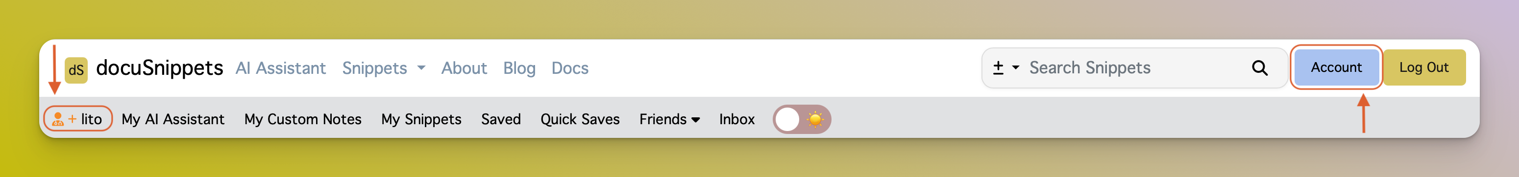docuSnippets Navigation Bar