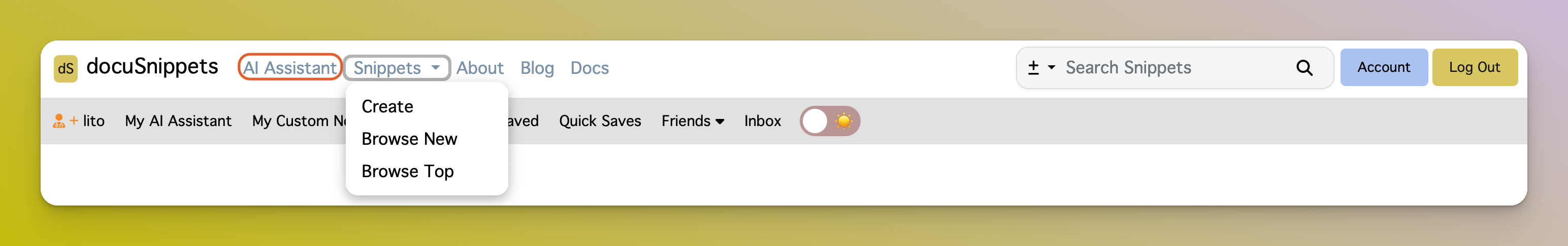 AI Assistant and Snippets Navigation Bar